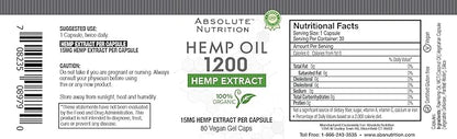 Hemp Oil 1200-80 Capsules - 100% Organic Hemp Capsules - Rich in Omega Fatty Acids 3 6 9 - Grown and Made in USA - with MCT Oil
