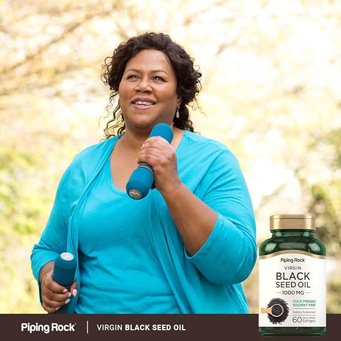 Piping Rock Black Seed Oil Softgel Capsules | 1000mg | 60 Pills | Cold Pressed Solvent Free | Non GMO, Gluten Free Supplement