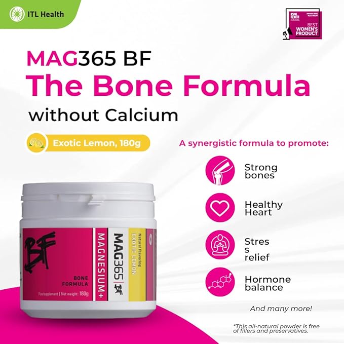 Magnesium | ITL Health | Bone Support Formula | Ionic Magnesium Citrate | Zinc | Vitamin C, B6, D3, K2 | Boron | Potassium | Exotic Lemon | 180g Powder for Optimal Health