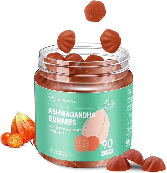 AFXMATE Ashwagandha Gummies for Women, Potassium Magnesium Glycinate Supplement for Adults, Sugar Free Vegan Ashwagandha Gummy (90 Gummies)