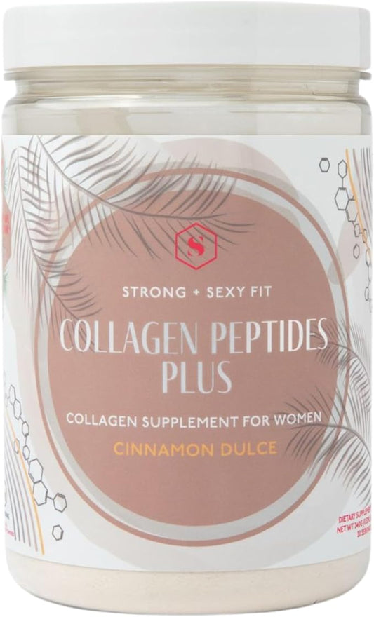 Strong + Sexy Fit Collagen Peptides Plus Powder with Hyaluronic Acid and Vitamin C, Women's Hair, Skin, Nails and Joint Support Supplement, Grass Fed Bovine Collagen, Cinnamon Dulce, 20 - 40 Svg