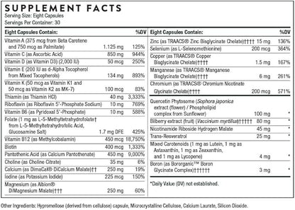 THORNE Advanced Nutrients - Multivitamin and Mineral Supplement with Nicotinamide Riboside Hydrogen Malate - Foundational Support, Healthy Aging and Eye Health* - 240 Capsules - 30 Servings