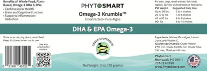 Omega-3 Krumble EPA and DHA for Pets - 70Grams Shaker Top. Pure Un-extracted Marine Micro-Algae Provides Pets with Complete Essential Fats for Total Body Health