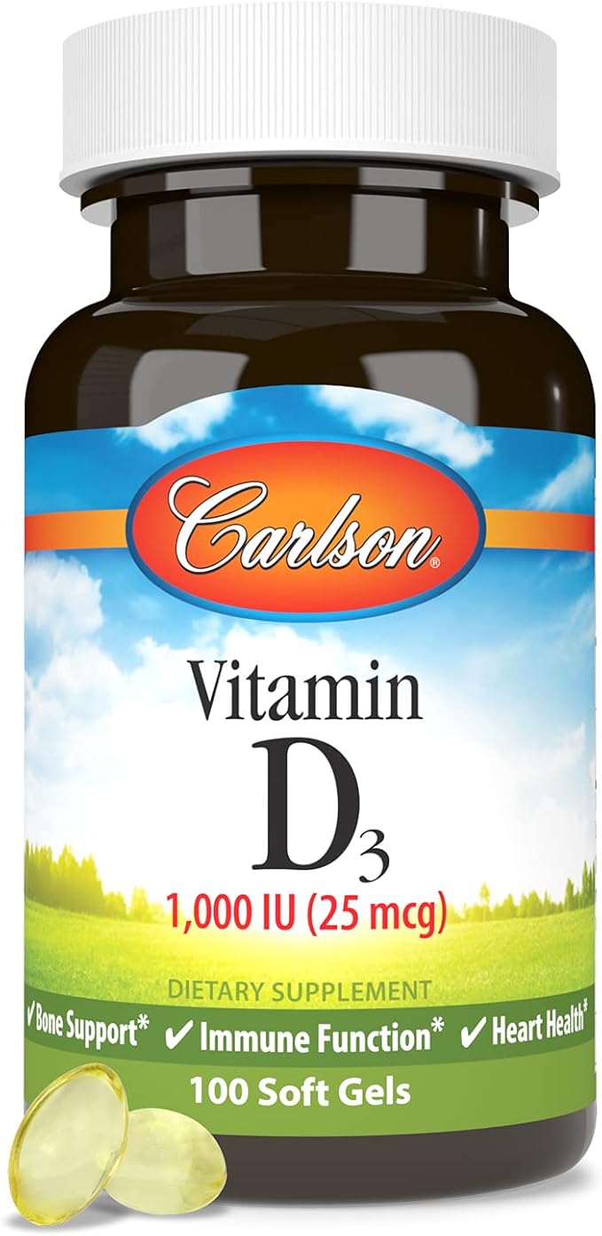 Carlson - Vitamin D3, 1000 IU (25 mcg), Bone Health, Muscle Health, Cholecalciferol, Vitamin D Supplements, Vitamin D3 Soft Gels, 100 Softgels