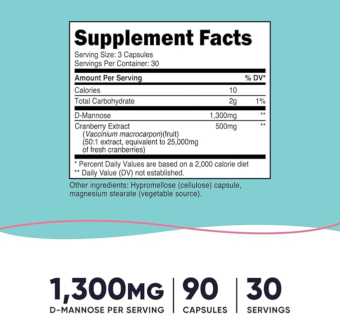 Nutricost D-Mannose with Cranberry Extract for Women 1300mg 90 Capsules