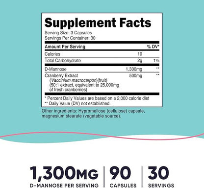 Nutricost D-Mannose with Cranberry Extract for Women 1300mg 90 Capsules