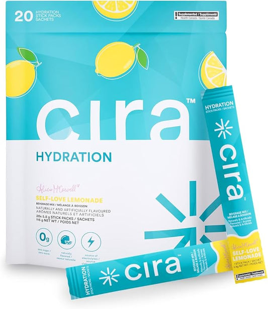 Cira Hydration Stick Packs x Alicia McCarvell Electrolyte Powder & Drink Mix for On-The-Go Dehydration Relief & Recovery - Self Love Lemonade, 20 Servings
