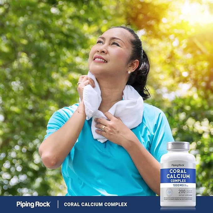 Piping Rock Coral Calcium 1000 mg | 200 Capsules | Bone Formula Complex with Vitamin D, C, and Magnesium | Non-GMO, Gluten Free Supplement
