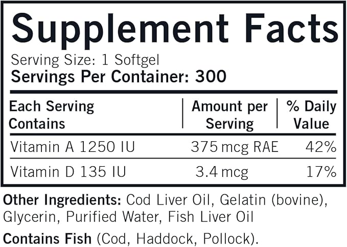 Kirkman - Cod Liver Oil with Vitamin A & D - 300 Softgels - Essential Fatty Acids - Supports Foundational Health - Hypoallergenic