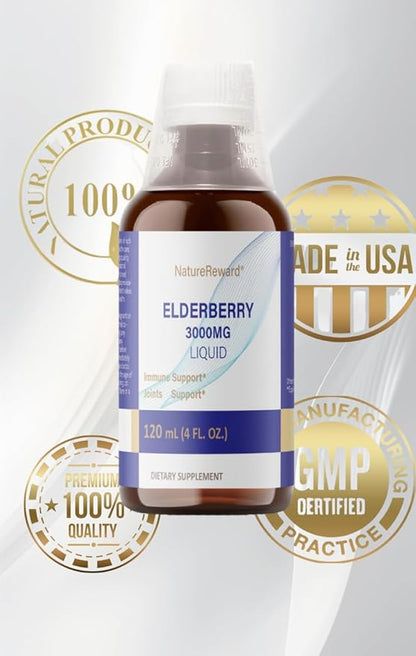 Elderberry Syrup - Organic, Immune Support Supplement, Vegan, Non-GMO, Immune Boosters, 4 Fl Oz,120ml