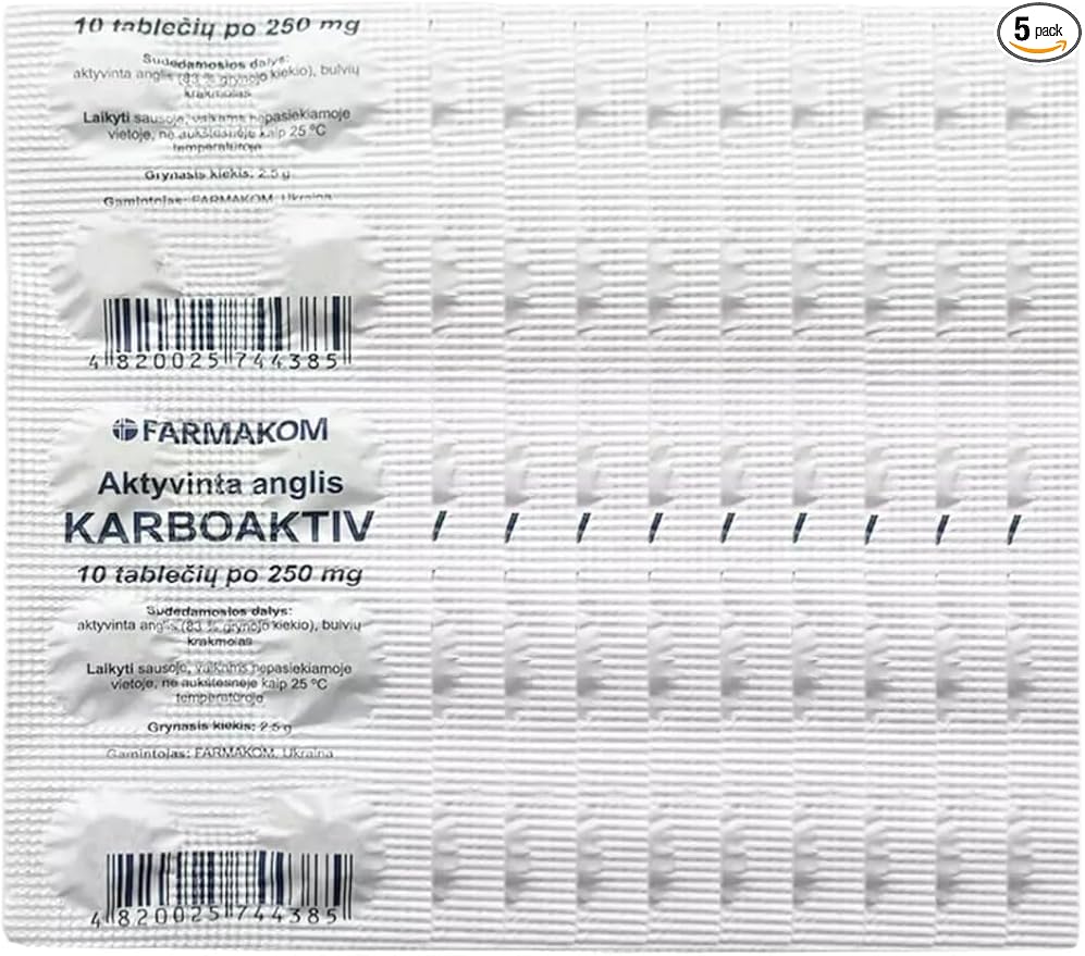 Activated Carbon Charcoal Tablets Digestion Food Supplement 5 Sheets X 10 Tablets
