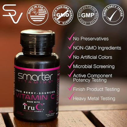 (5 Pack) Raw Whole Food Vitamin C from Berries, Premium Antioxidants, Bioflavonoids & Polyphenols, 300 Vegan Capsules