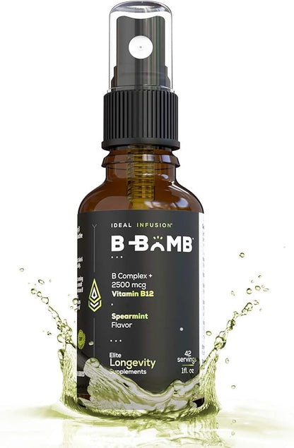 Ideal Infusion B-Bomb Vitamin B12 + B Complex Liquid Spray: Methylcobalamin with Adenosylcobalamin: Energy & Mood Support, Sugar-Free, Vegan, Organic Spearmint Flavor