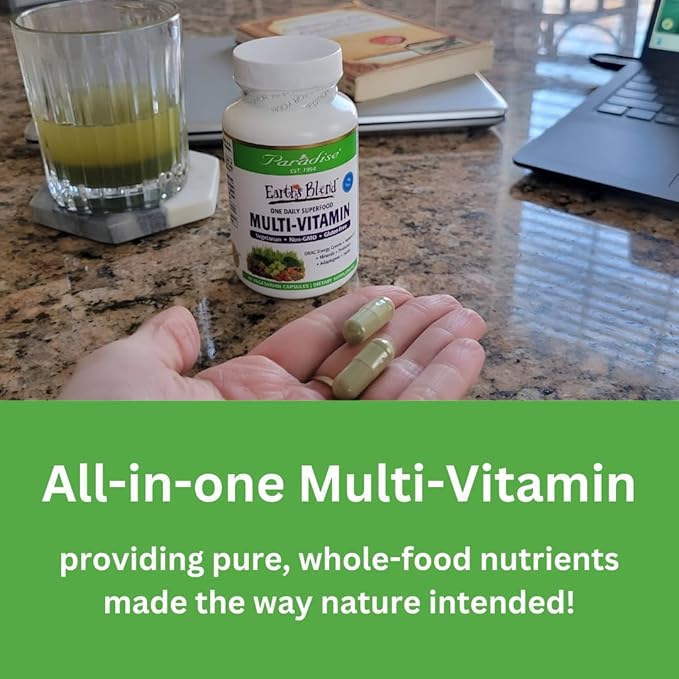 Paradise Herbs Earth's Blend Once Daily Multivitamin for Men, No Iron, 48 Organic Superfoods, Probiotics, and Vitamins A, B12, C, D, K2, 60 Count