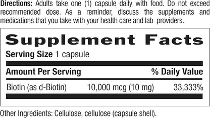 Country Life Vitamins High Potency Biotin 10,000 mcg (10 mg), 60 Count - Supplement for Hair, Scalp & Nails - Certified Gluten Free