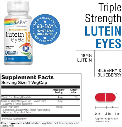 SOLARAY Triple Strength Lutein Eyes, 18 mg | Eye & Macular Health Support Supplement w/Naturally Occurring Lutein and Zeaxanthin | Non-GMO | 30 Count