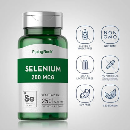 Piping Rock Selenium 200mcg Supplement | 250 Tablets | Vegetarian, Non-GMO, Gluten Free