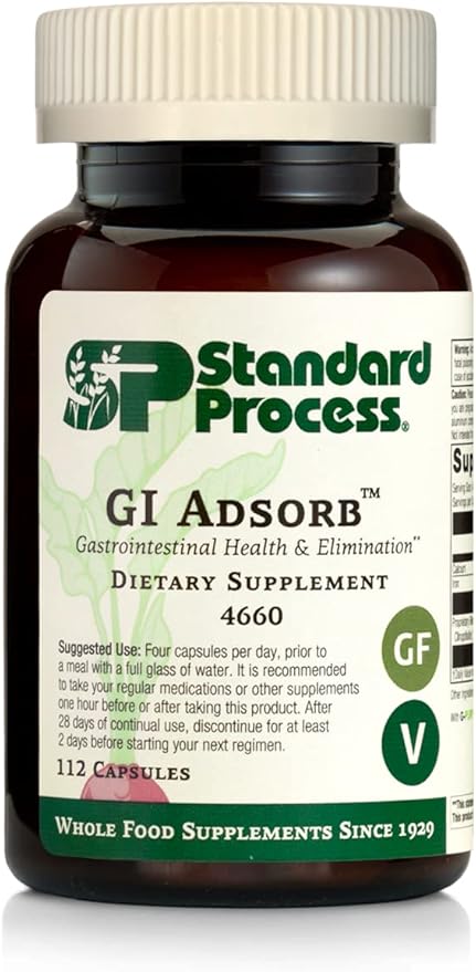 Standard Process Inc. GI Adsorb for Gastrointestinal Health and Elimination - Calcium, Iron, Clinoptilolite, Chlorella, Collinsonia Root Supplement- 112 Capsules