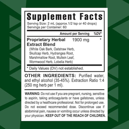 Youngevity Bone and Tissue Support - Organic & Wild Crafted Herbs - White Oak Bark, Skullcap, Oatstraw, Hydrangea, Marshmallow, Mullein, Wormwood, Lobelia - Good Herbs - (4 Fl Oz)