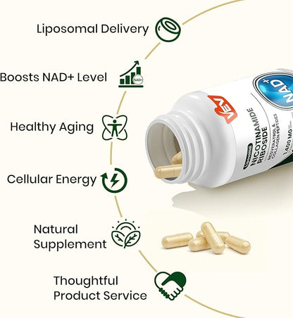 VEV Liposomal NAD+ Supplement – NAD Resveratrol Supplement with Collagen, CoQ10, Quercetin – 120 Capsules – NAD Supplements for Women & Men – Cellular Energy & Wellness Support