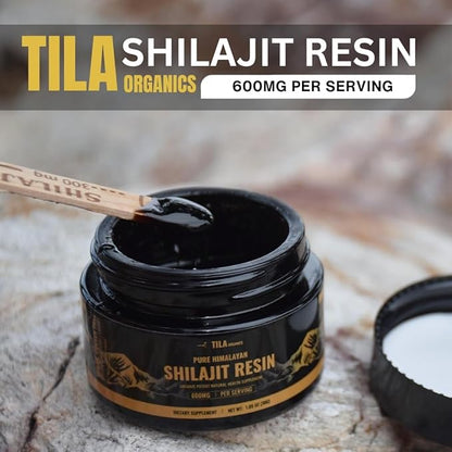 TILA Organic Pure Himalayan Shilajit Resin, Natural Supplement for Men & Women. Fulvic Acid and Humic Acid with Over 85 Trace Minerals. Vegan Gluten Free Non-GMO-600 mg-30g Jar