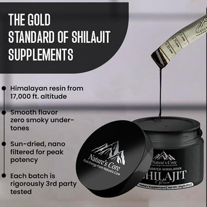 Nature's Core Sundried Himalayan Shilajit, Pure Himalayan Organic Shilajit for Men and Women, Contain 85+ Trace Minerals & Fulvic Acid, Natural 100% Purest Shilajit Resin, 20 Grams