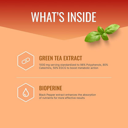 Approved Science MetaboBurn - Metabolic Support - Green Tea and BioPerine - 60 Vegan Capsules - High-Potency Extract - 50% EGCG - Non-GMO, Soy-Free, Allergen-Free - 60 Capsules (Pack of 1)