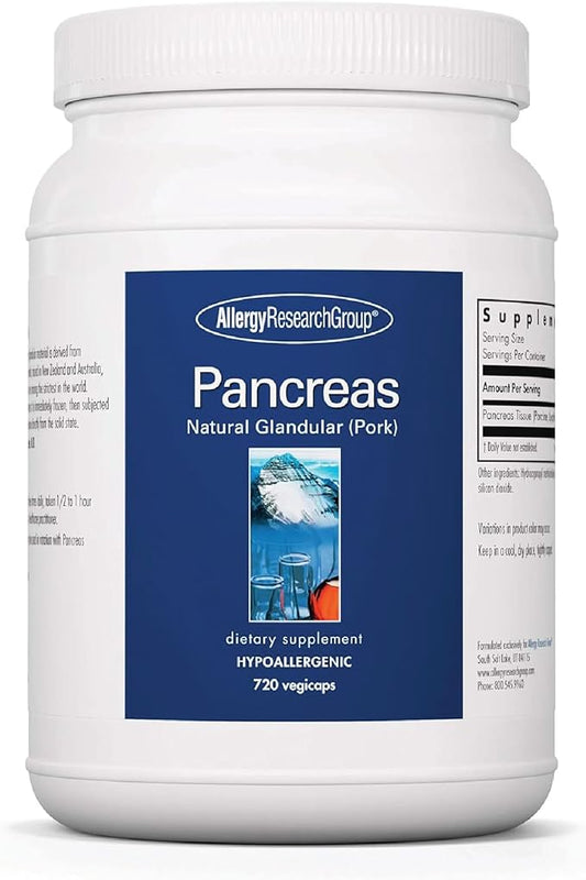Allergy Research Group Pancreas Dietary Supplement - Digestive Support, Natural Glandur (Pork), Hypoallergenic, Vegetarian Capsules, Gluten Free - 720 Count