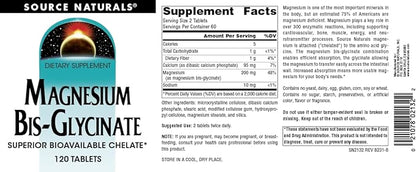 Source Naturals Magnesium Bis-Glycinate, Supports Cardiovascular and Muscle Health* - 120 Tablets