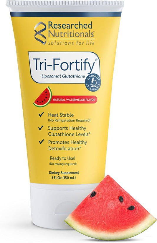 Researched Nutritionals Liposomal Glutathione (450mg) Liquid Gel + Vitamin C - Tri-Fortify - Aid Natural Energy, Immune Support & Detox - Clinically Researched for Absorption - Watermelon (5 Fl Oz)