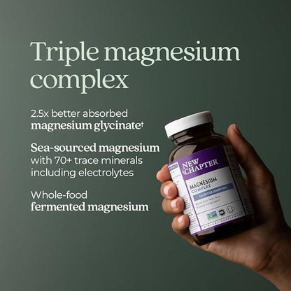 New Chapter Magnesium Complex Supplement for Heart, Bone, Nerve, Muscle & Cellular Energy - Well-Absorbed Magnesium Glycinate + Sea-Sourced & Fermented Forms, 100% Vegan, 60 Tablets