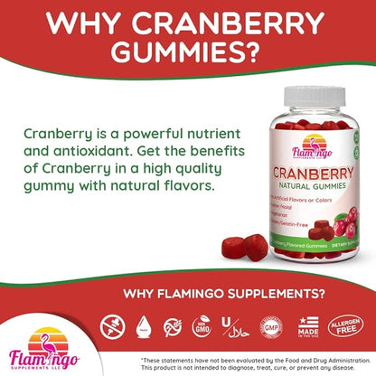 Cranberry Gummies 1000 mg - Cranberry Supplement Alternative to Cranberry Pills or Juice for Women, Men, Kids. Cranberry for Urinary Tract Health, UTI Relief- Vegan, Halal, Kosher Chews- 60 Gummies