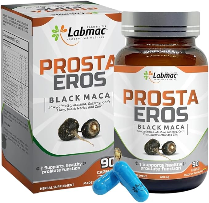 ProstaEros- Prostate Support Supplement - 7 Natural Ingredients - Black Maca, Saw Palmetto, Mashua, Cat's Claw, Gingseg, Black Nettle and Zinc Capsules 90 Count (Pack of 1)