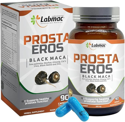 ProstaEros- Prostate Support Supplement - 7 Natural Ingredients - Black Maca, Saw Palmetto, Mashua, Cat's Claw, Gingseg, Black Nettle and Zinc Capsules 90 Count (Pack of 1)