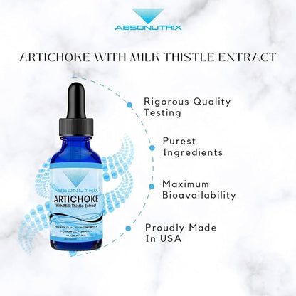 Absonutrix Artichoke with Milk Thistle Extract, 390 mg, 4 FL OZ Liquid, 302 Servings, Made in USA, Potent Plant-Based Ingredients, Burdock Root Extract, Dandelion Root Extract, Gluten-Free, Non-GMO