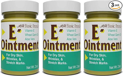 Basic Organics - Basic Brands - Vitamin E Ointment - 2 oz - Moisture Enhancing - Can Help Reduce Appearance of Scars, Stretch Marks, Fine Lines & Wrinkles - Pack of 3