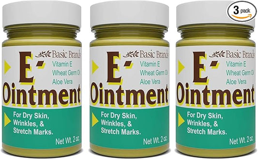 Basic Organics - Basic Brands - Vitamin E Ointment - 2 oz - Moisture Enhancing - Can Help Reduce Appearance of Scars, Stretch Marks, Fine Lines & Wrinkles - Pack of 3