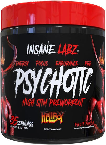Insane Labz Hellboy Bundle, Psychotic Hellboy Pre Workout and Insane Amino BCAA, Increase Muscle Mass, Strength, Focus and Recovery Time, Fruit Punch