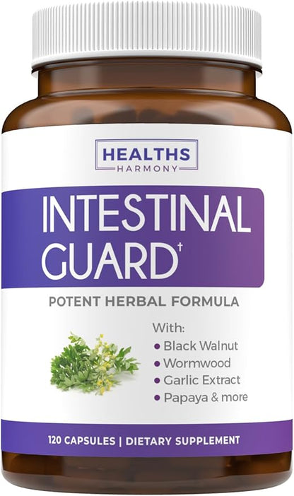 Intestinal Guard (Non-GMO) Maintain Intestinal Health - Potent Natural Formula with Wormwood, Black Walnut, Goldenseal, Pau D'Arco, Clove, Garlic, More - All In One Supplement -120 Capsules (No Pills)
