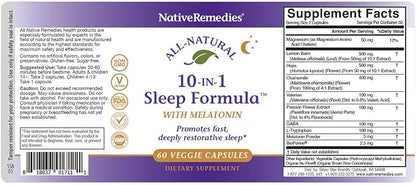 Native Remedies 10-in-1 Formula Natural Sleep Aid for Adults & Kids 4+ - Sleep Supplement with Melatonin 5mg, Magnesium, Valerian Root, Chamomile – Sleeping Aid Support, Non-GMO, Vegan - 60 Capsules