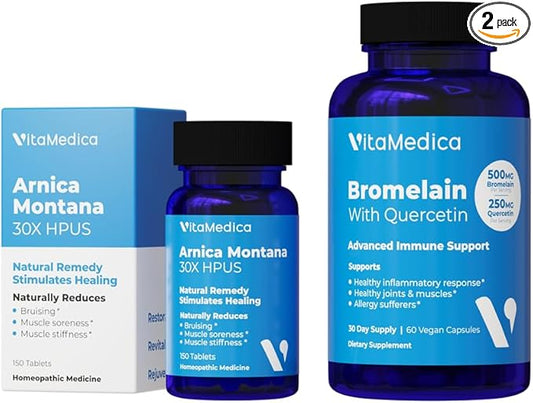 VitaMedica | Arnica Montana 30X and Bromelain with Quercetin Bundle | Arnica Montana | Bromelain | Quercetin | Recovery Bundle | Plant Based | Made in USA