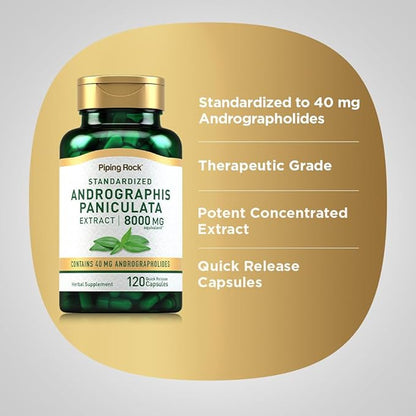 Piping Rock Andrographis Paniculata Extract | 8000 mg | 120 Capsules | Standardized Herbal Supplement | Non-GMO, Gluten Free