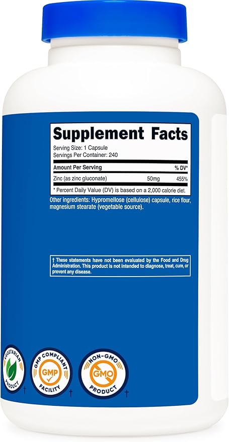 Nutricost Zinc Gluconate 240 Vegetarian Capsules (50mg) - Gluten Free and Non-GMO