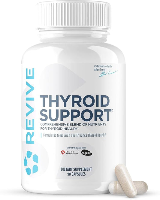 Revive MD Thyroid Support Supplement for Men & Women - Comprehensive Blend of Nutritents Supports Healthy Thyroid Function with Essential Vitamin, Minerals & Herbs - 90 Capsules