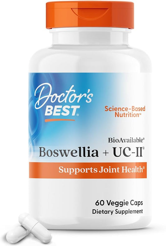 Doctor's Best BioAvailable Boswellia + UC-II, Supports Joint Health, Non-GMO, Gluten Free, Soy Free 60 Veggie Caps
