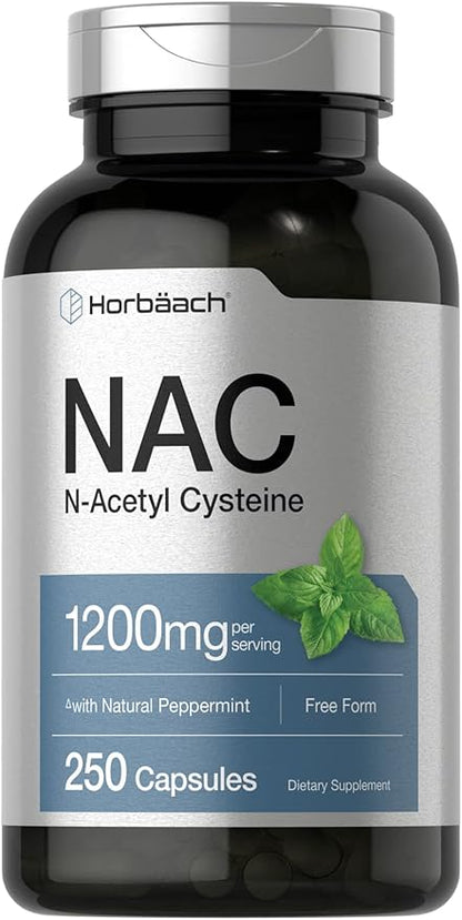 Horbäach NAC N-Acetyl Cysteine Supplement 1200mg | 250 Capsules | with Natural Peppermint | Non-GMO, Gluten Free