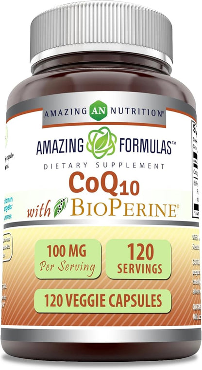 Amazing Formulas CoQ10 with BioPerine Supplement | 100 Mg Per Serving | 120 Veggie Capsules | Non-GMO | Gluten Free | Made in USA