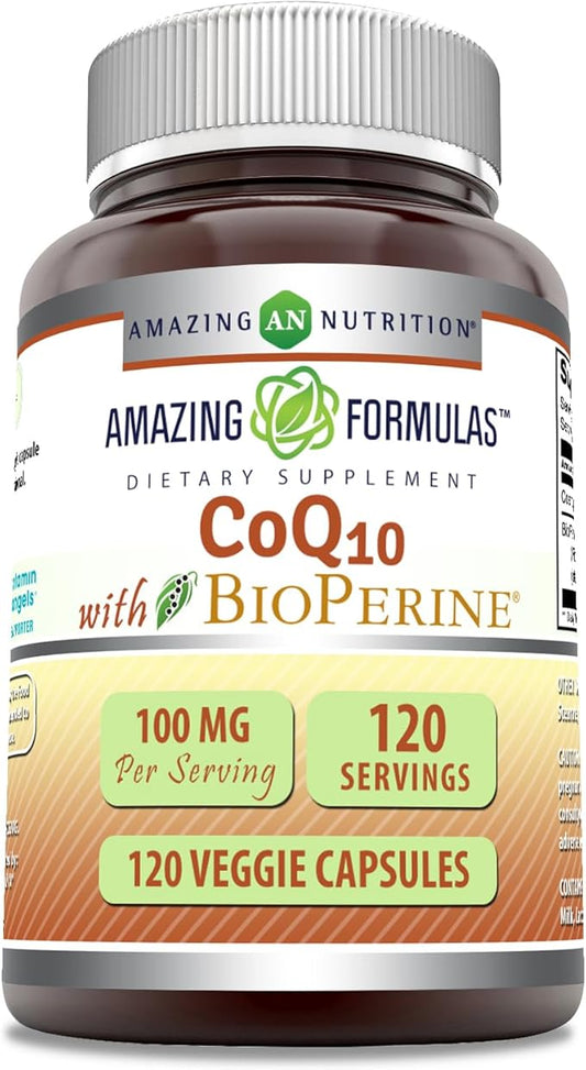 Amazing Formulas CoQ10 with BioPerine Supplement | 100 Mg Per Serving | 120 Veggie Capsules | Non-GMO | Gluten Free | Made in USA