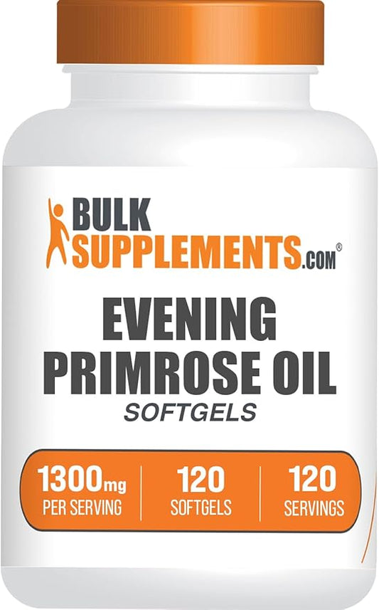 BulkSupplements.com Evening Primrose Oil Softgels - GLA Supplements, Evening Primrose Oil 1300mg - Gluten Free, 1 Softgel per Serving, 120 Count (Pack of 1)