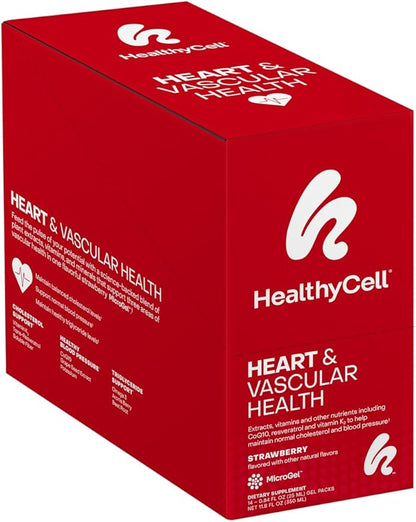 Healthycell Heart & Vascular Health Daily Liquid Supplement - Blood Pressure & Cholesterol Support with Beet Root Powder, Resveratrol, CoQ10, Omega-3 & Vitamin K - 14 Gel Packs